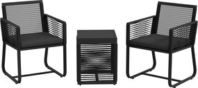 Outsunny Conjunto bistrô de 3 peças Conjunto para varanda Conjunto para terraço, resistente às intempéries, design moderno, 53 cm x 57 cm x 77 cm, Preto + Cinza | Aosom Portugal