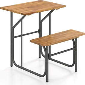Conjunto de mesa e banco de jardim Lado Único Madeira Acacia Pernas de metal Preto e natural
