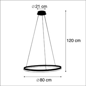 Candeeiro suspenso de design em anel preto 80 cm com LED e dimmer - Anello Design