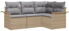 Sofá de Jardim de 4 Peças com Almofadas Beiges em Rattan Sintético
