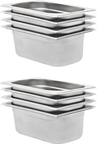 vidaXL Recipientes gastronorm 8 pcs GN 1/4 100 mm aço inoxidável