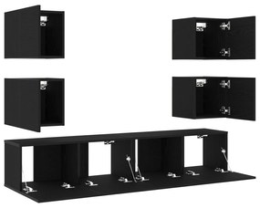 Conjunto de Gabinete para TV de 6 Peças em Carvalho Preto e Madeira En