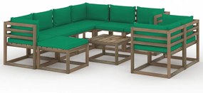 10 pcs conjunto lounge de jardim com almofadões verdes