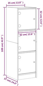Aparador alto c/ portas de vidro 35x37x109 cm cinzento sonoma