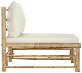 Sofá de centro p/ jardim com almofadões branco nata bambu