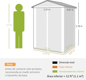 Abrigo de Jardim Exterior 1,1 m² 133x87x178 cm com 2 Portas de Correr Telhado Inclinado e Luvas Verde