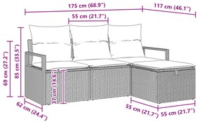 Conjunto de Sofá de Jardim vidaXL de 4 Peças com Almofadas Preto Ratta