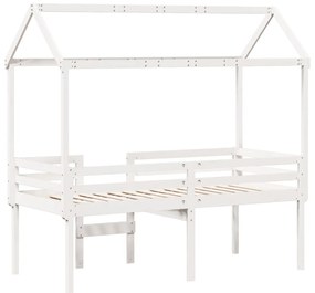 Cama alta com telhado 75x190 cm pinho maciço branco