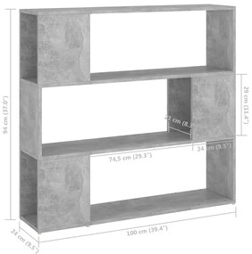 Estante/divisória 100x24x94 cm cinzento cimento