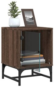 Mesa de cabeceira c/ porta vidro 35x37x50 cm carvalho castanho