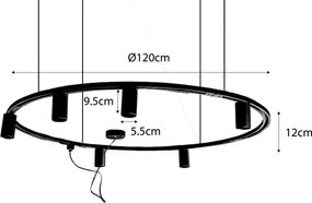 Sistema de iluminação de trilho pendente moderno com 6 focos pretos monofásicos GU10 50mm - Iconic Ruby Honey