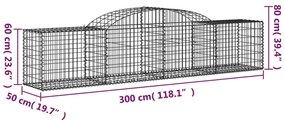 Cestos gabião arqueados 3 pcs 300x50x60/80 cm ferro galvanizado