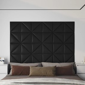 vidaXL Painel parede 12 pcs 30x30 cm couro artificial 0,54 m² preto