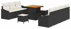 Conjunto de Sofá de Jardim vidaXL 10 peças com Almofadas Preto Rattan