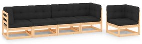 vidaXL 5 pcs conjunto lounge de jardim c/ almofadões pinho maciço