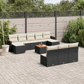 11 pcs conjunto sofás de jardim c/ almofadões vime PE preto