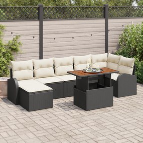 Conjunto de Sofá de Jardim vidaXL de 8 Peças com Almofadas Preto Ratta