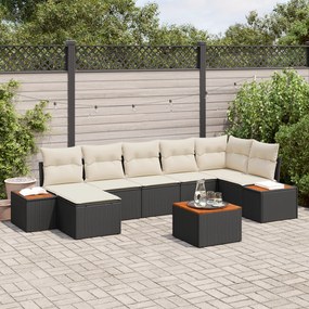 Conjunto de Sofá de Jardim vidaXL com Almofadas Preto Rattan Sintético