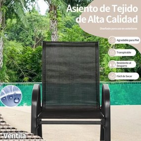 Conjunto de 2 cadeiras de baloiço para jardim Assento ergonómico em textilene Baloiço suave Carga até 150 kg 91 x 62 x 86 cm Preto