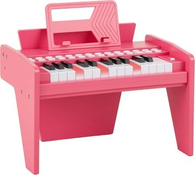 Teclado de piano para crianças 38 x 23 x 27 cm com 25 teclas digital em madeira com velocidade e volume ajustáveis Modo de ensino Rosa