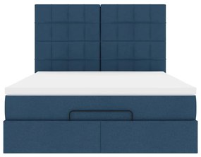 Estrutura de cama otomana com colchão tecido azul 140x200cm