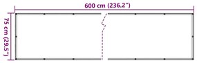 Tela de privacidade para varanda 600x75 cm PVC cinzento