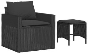 4 pcs conjunto de sofás para jardim c/ almofadões vime PE preto