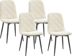 Conjunto de 4 cadeiras de jantar estofadas com encosto alto (MESA NÃO INCLUIDA), pés em aço e tecido com efeito de veludo, cor creme