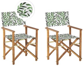 Conjunto 2 cadeiras madeira clara e 2 lonas creme e padrão folha CINE Beliani
