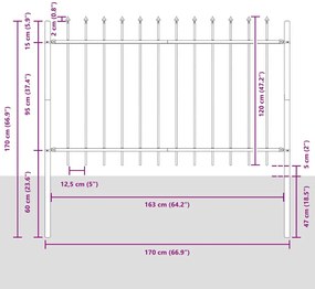 Cerca de Jardim com Topo de Lanzeta Cinza 15.3x1.2 m - Aço