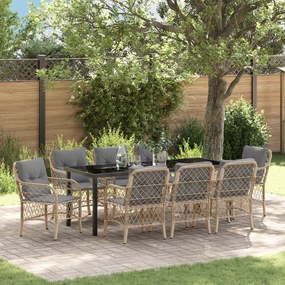 Conjunto de Jantar de Jardim com Almofadas Bege Vime PE