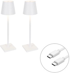 Conjunto de 2 candeeiros de mesa de exterior branco com LED e dimmer recarregável - Janet Moderno