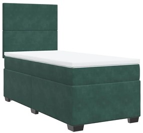 Cama com molas/colchão 90x190 cm veludo verde-escuro