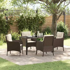 vidaXL Conjunto de Jantar de Jardim com Almofadas Vime Poly Castanho