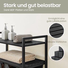 Cesto para roupa suja com 2 compartimentos com 2 prateleiras, saco removível e extraível 73 x 33 x 92 cm Preto + Cinza