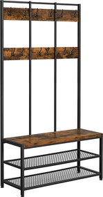 Cabide bengaleiro entrada e banco de sapatos de estilo industrial 100 x 40 x 184 cm Castanho Vintage-preto