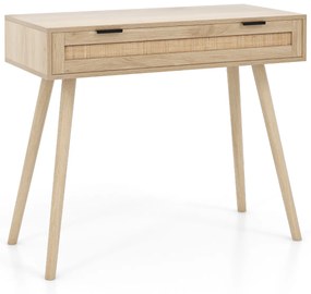 Mesa Consola entrada de rattan 88 x 40 x 77 cm com gaveta Mesa de entrada estilo boémio Natural