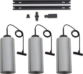 Sistema de Calhas Moderno Preto com 3 Candeeiros Pendentes de Vidro Fumado Monofásico - Iconic Laura