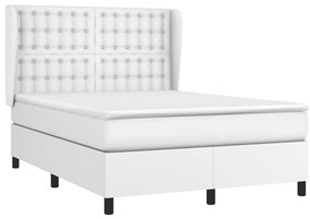 Cama com molas/colchão 140x200 cm couro artificial branco