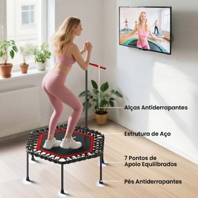 Trampolim Fitness 114x114x132 cm com Guiador Ajustável em 3 Níveis Estrutura de Aço para Treino de Perna Corpo Vermelho
