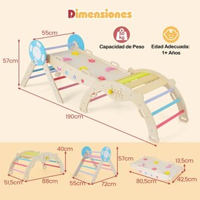 Conjunto triangular 8 em 1 de escalada para bebés com rampa, escada e arco de escalada Montessori de madeira Multicolor