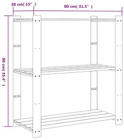 Unidade de 3 prateleiras 80x38x90 cm pinho maciço preto