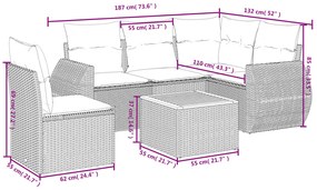 6 pcs conjunto de sofás p/ jardim com almofadões vime PE bege