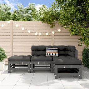 vidaXL 4 pcs conjunto lounge de jardim madeira de pinho maciça cinza