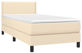 Cama box spring c/ colchão e LED 90x190 cm tecido cor creme