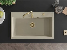 Mexen Elix lava-loiça de granito de 1 bacia 800 x 500 mm, bege, sifão dourado - 6527801005-69-G