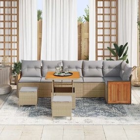 Conjunto de Sofá Jardim de 9 Peças com Almofadas Bege de Vime Sintétic