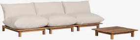 Conjunto De Sala Com Sofá Modular Reclinável De 3 Peças E Mesa De Centro Em Madeira De Acácia Brina Crema - Sklum