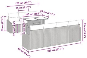 Conjunto de Sofá de Jardim com 8 Peças e Almofadas Cinza Claro em Ratt