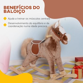 Cavalo de Baloiço para crianças +3 anos com Pegas Estrutura Metálica e Base em Madeira Carga 40 kg 74x33x62 cm Castanho